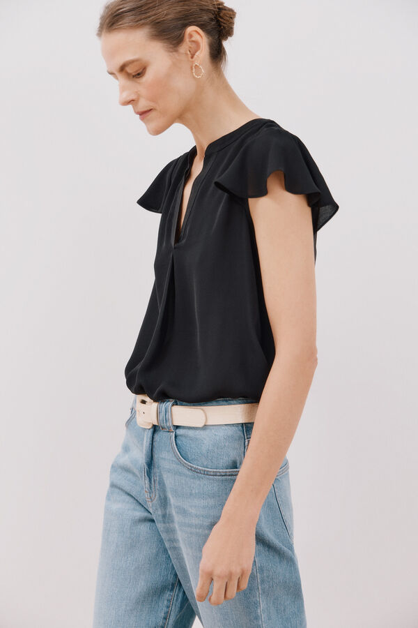 Cortefiel Blusa manga volante Negro