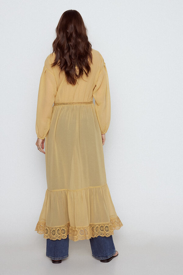 Slowlove Caft&aacute;n bordado detalle encaje Dorado