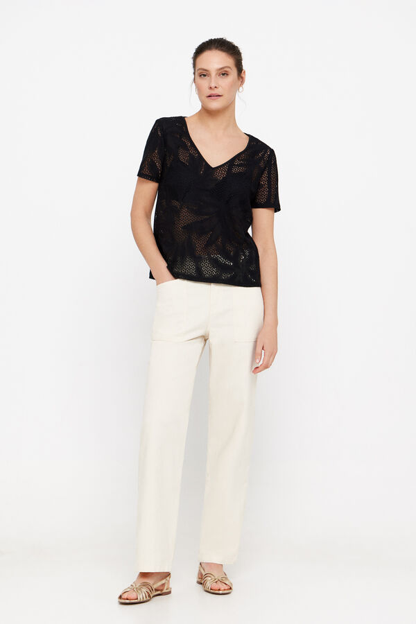 Cortefiel Top renda selv&aacute;tico Preto