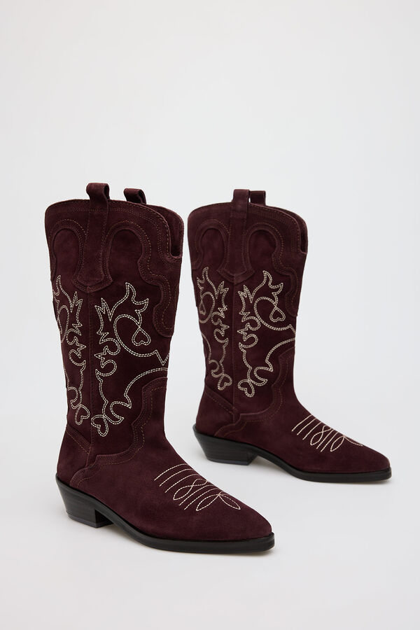 Slowlove Bota cowboy pespuntes Vino