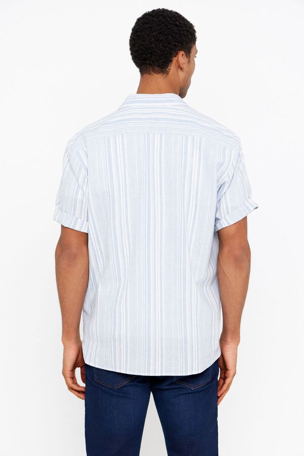 Cortefiel Camisa lino algod&oacute;n rayasmanga corta Azul oscuro