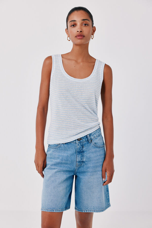 Cortefiel Top tirantes lino Estampado azul