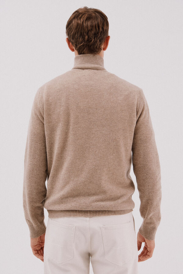 Cortefiel Jersey lana lambswool cuello abierto cremallera Camel