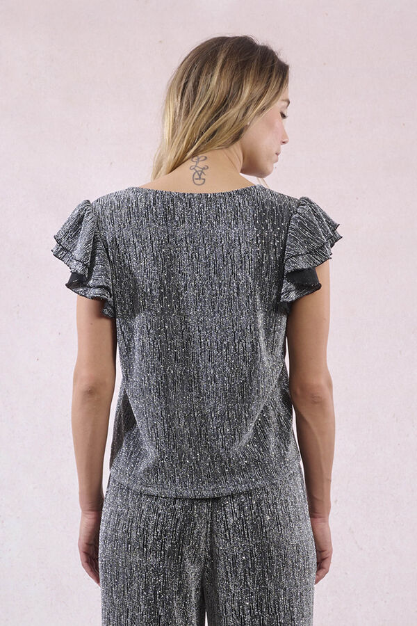 Molly Bracken Top de manga curta com detalhe de babados Cinzento