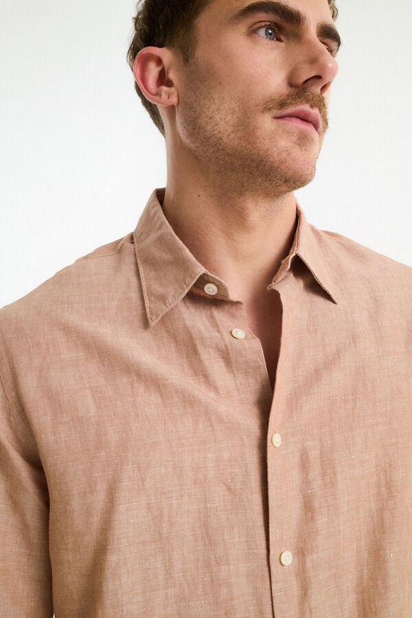 Selected Camisa de lino Regular Fit Marrón