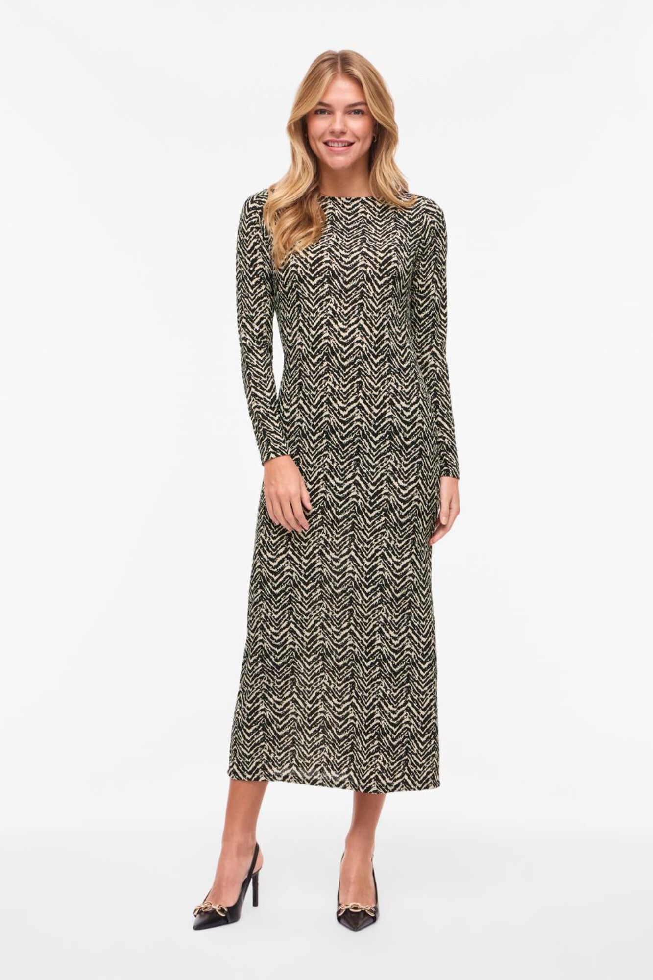 Vila Vestido midi estampado de manga comprida