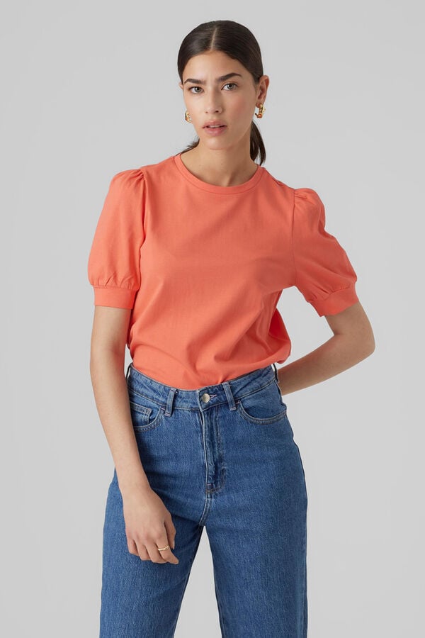 Vero Moda Top de algod&oacute;n manga abullonada Rojo