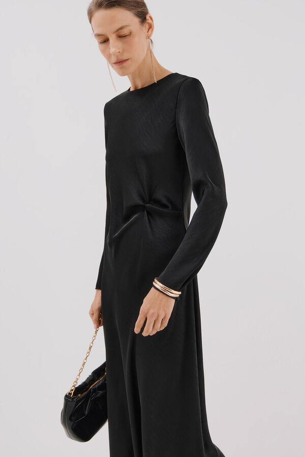Cortefiel Vestido satinado nudo Negro