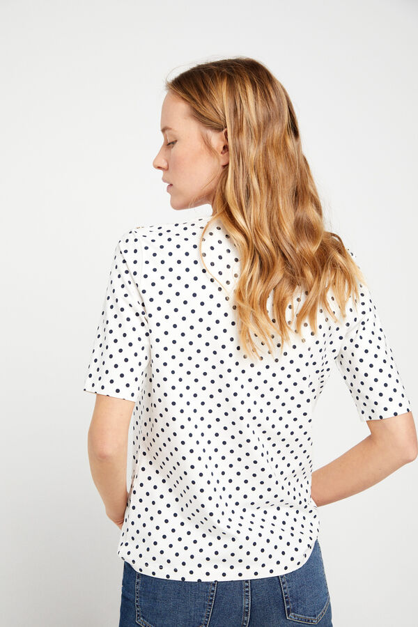 Cortefiel Camiseta básica escote pico algodón orgánico Estampado blanco