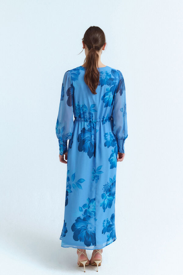 Vila Vestido midi de manga larga Azul