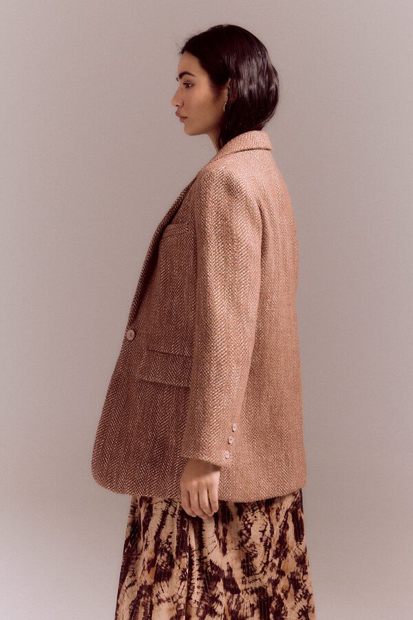 Slowlove Casaco Sobretudo blazer de espiga Castanho