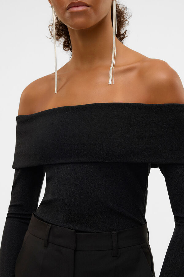 Vero Moda Blusa Lurex Bardot com gola Cinzento