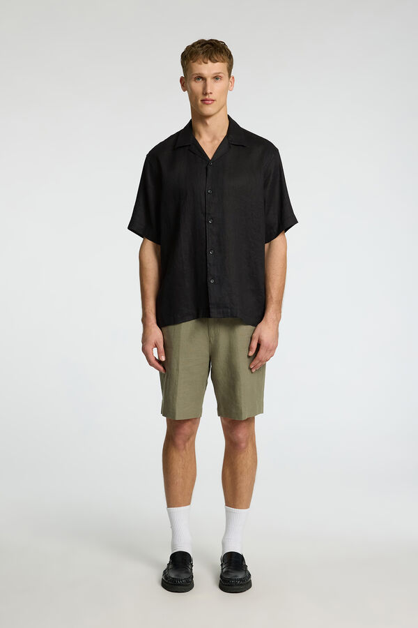 Selected Camisa manga curta 100% linho Preto