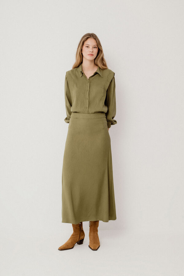 Vila Falda midi estampada Verde oscuro