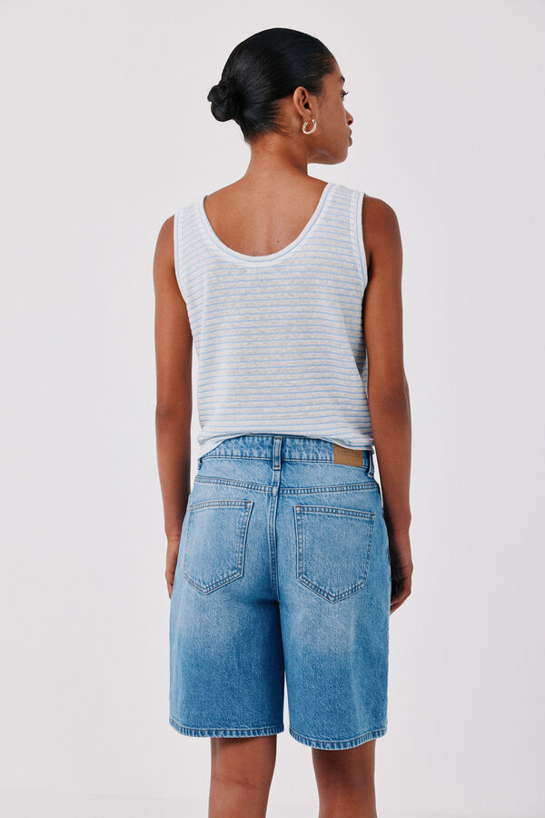 Cortefiel Top tirantes lino Estampado azul