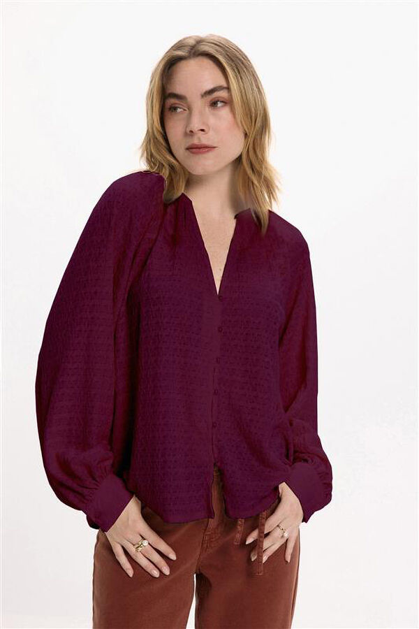 Vila Blusa de manga larga con cuello mao Granate