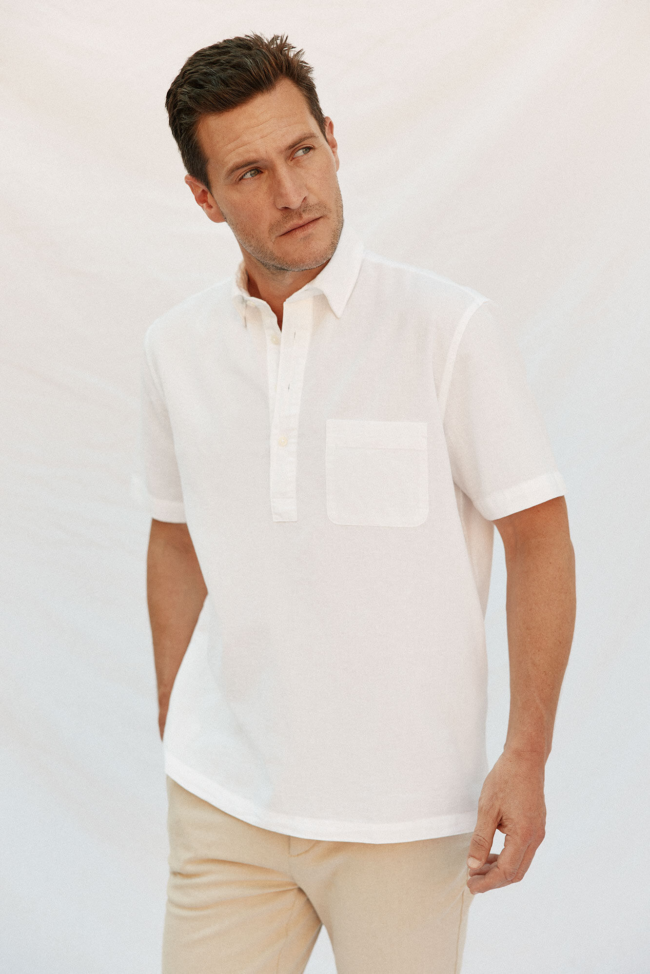 Cortefiel Camiseta de manga curta de algod&atilde;o e linho lisa