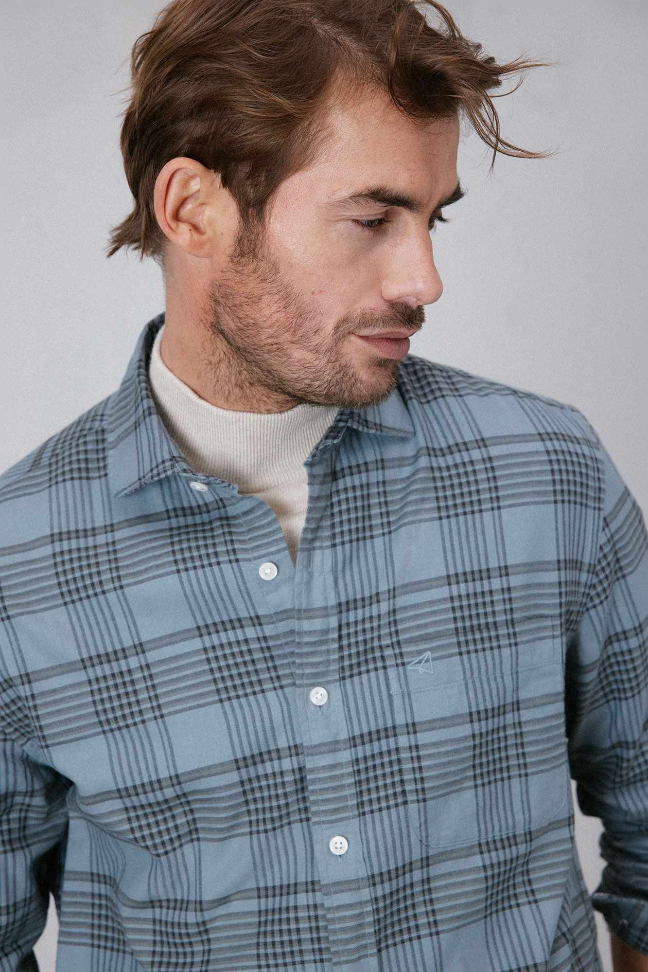 OOTO Camisa xadrez manga comprida lavada