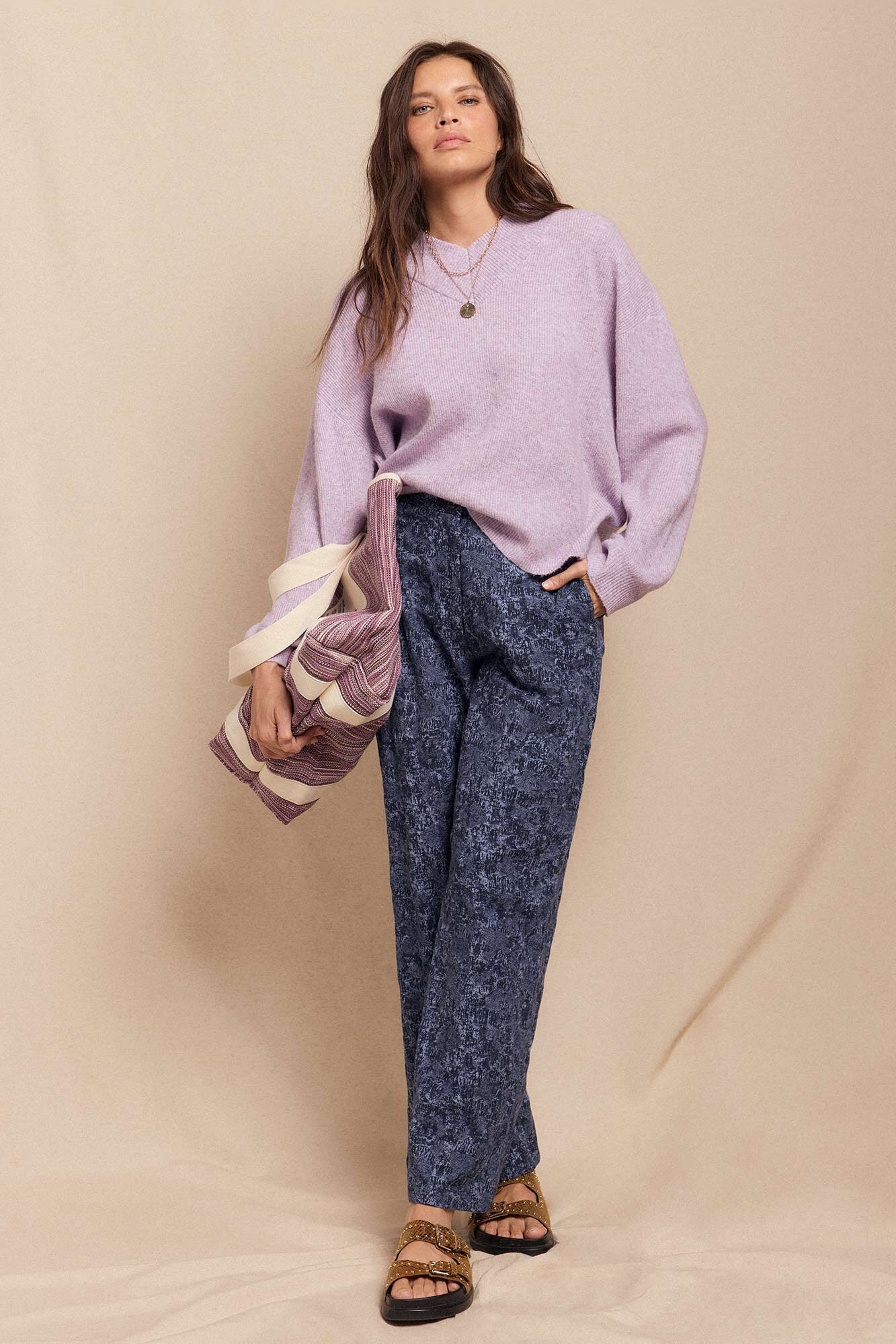 Slowlove Pantal&oacute;n de jaquard con pinzas