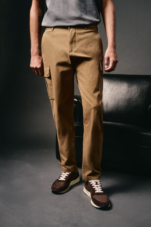 OOTO Cal&ccedil;as cargo slim fit Castanho