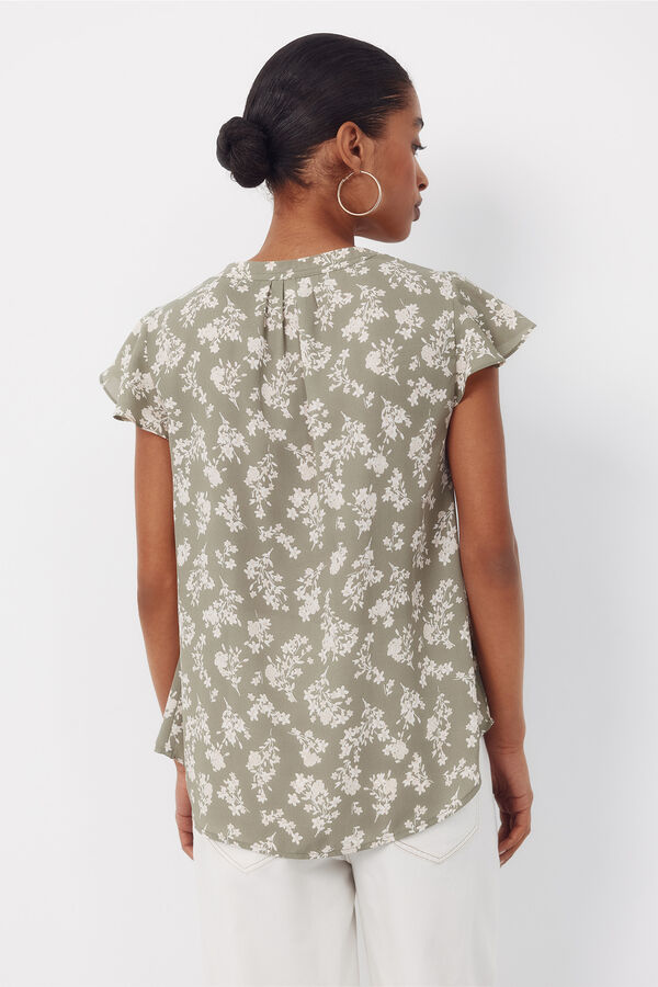 Cortefiel Blusa fluida manga com folho Verde