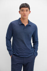 Cortefiel Polo algod&oacute;n tencel manga larga Azul marino