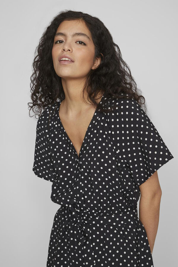 Vila Vestido curto &agrave;s bolinhas de manga curta Preto