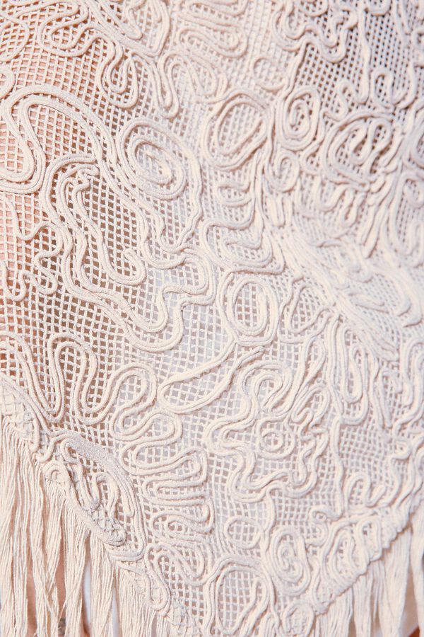 Slowlove Pa&ntilde;uelo flecos bordado Marfil