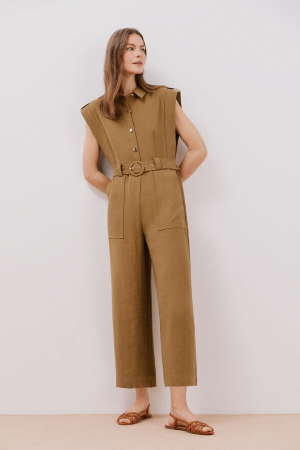 Cortefiel Mono con cintur&oacute;n al tono Kaki