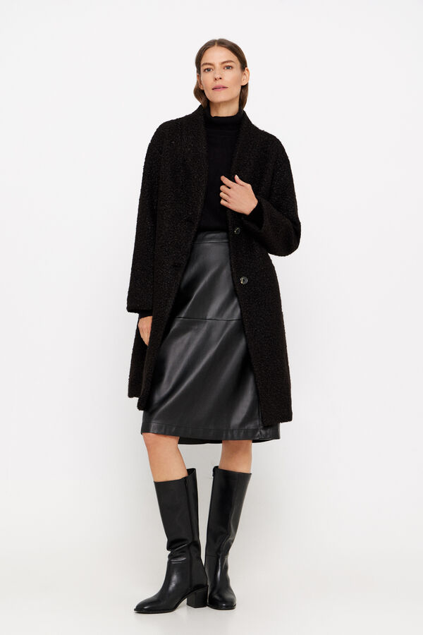 Cortefiel Abrigo boucle suave Negro