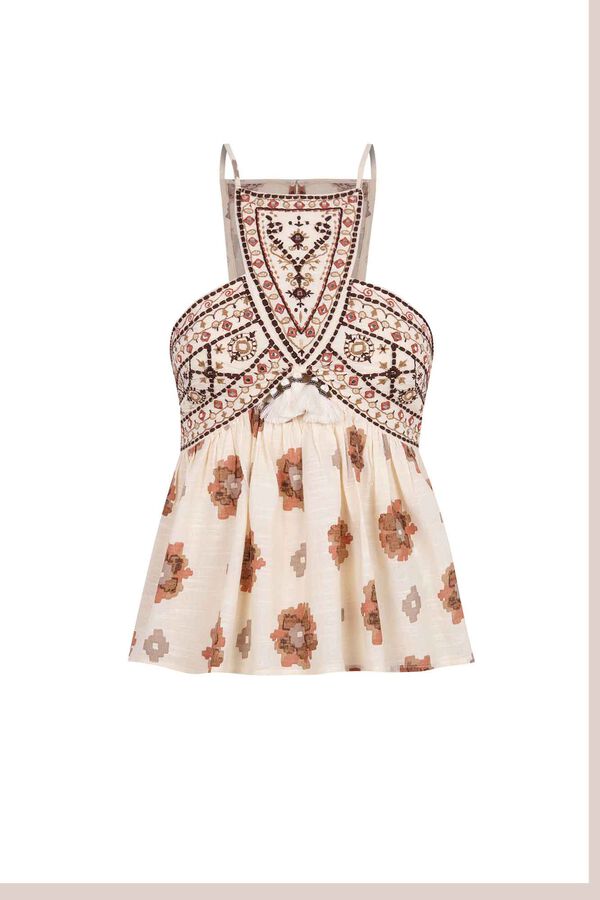 Slowlove Top halter bordado Estampado blanco