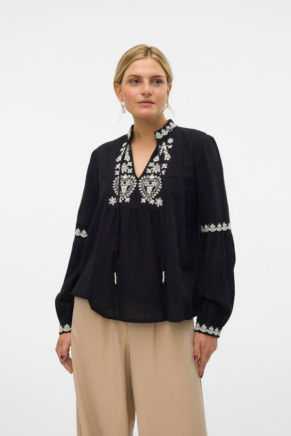 Vero Moda Camisa de manga larga detalles bordados Negro
