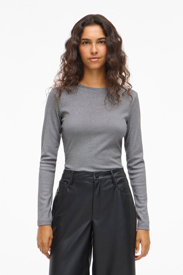 Vila Top de manga larga con glitter Gris