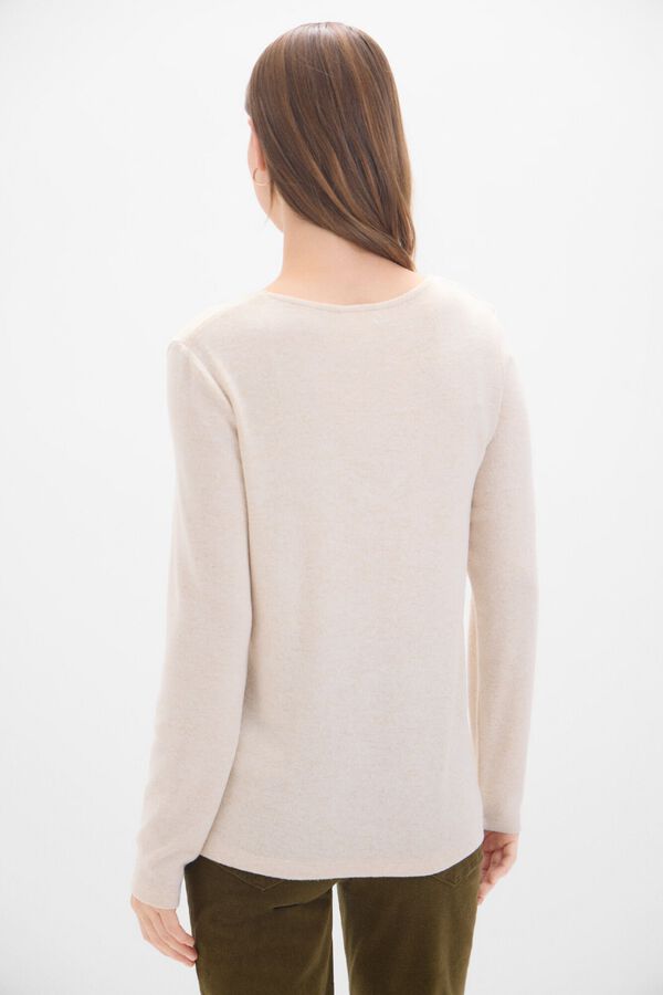 Cortefiel T-shirt b&aacute;sica gola em bico Ecru