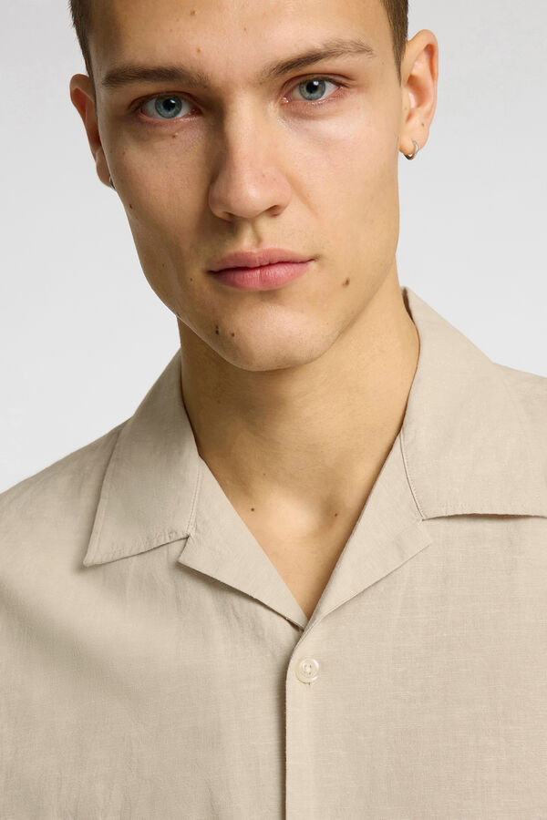 Selected Camisa de linho de manga curta Cinzento