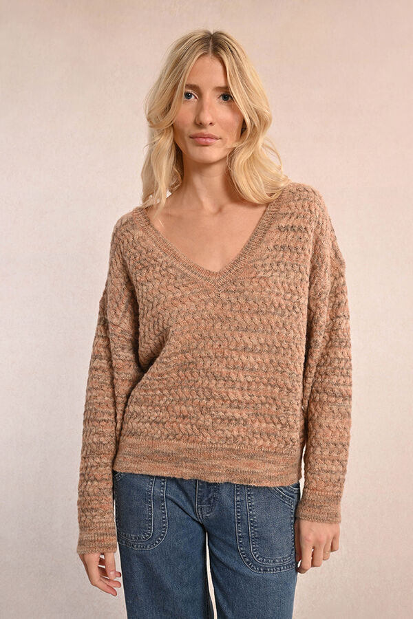 Molly Bracken Su&eacute;ter feminino de manga comprida com decote em V Subiu