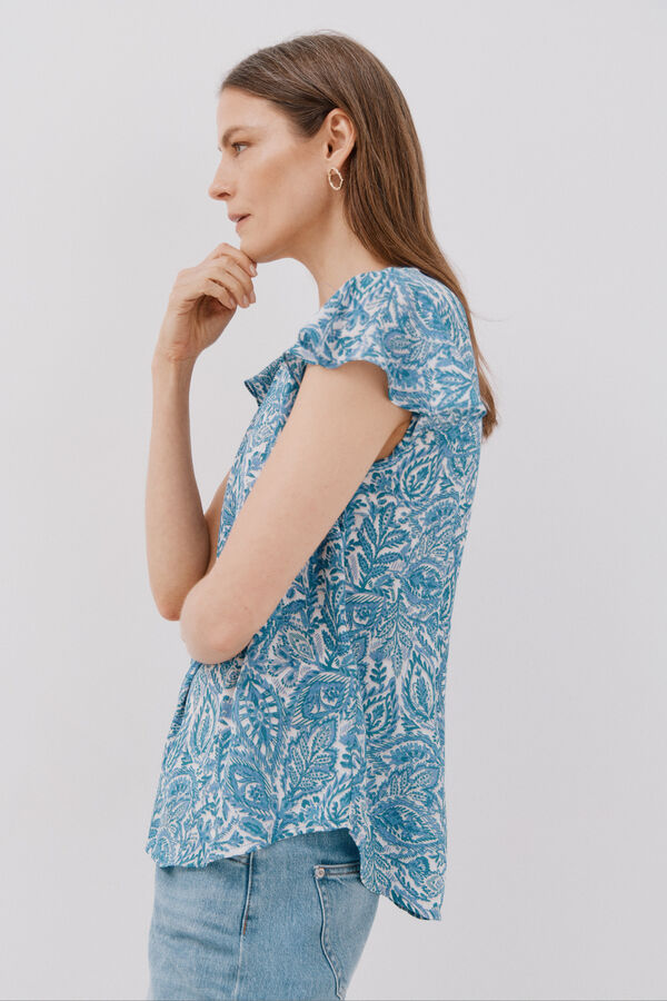 Cortefiel Blusa manga volante Estampado azul