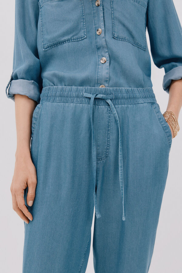 Cortefiel Pantalones fluidos tencel Azul