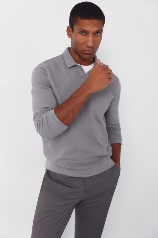 Cortefiel Polo estructura manga larga Gris