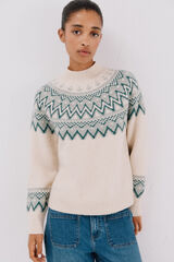 Cortefiel Camisola jacquard posicional. Ecru