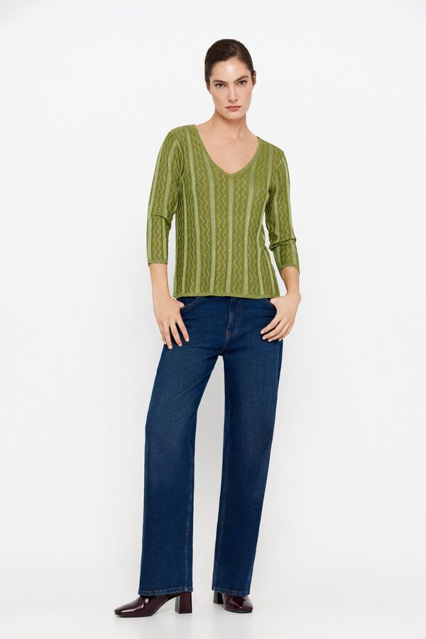 Cortefiel Camisola com fios metalizados Verde