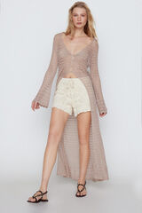 Slowlove Cal&ccedil;as malha rendilhada Ecru