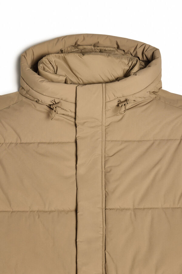 OOTO Casaco comprido acolchoado fecho-éclair Tostado