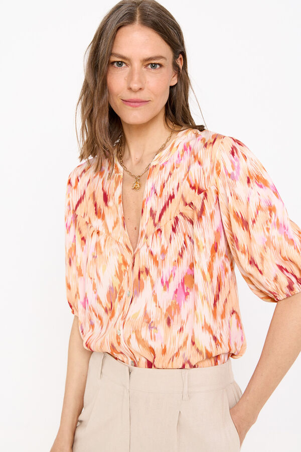 Cortefiel Blusa estampada de manga curta Laranja