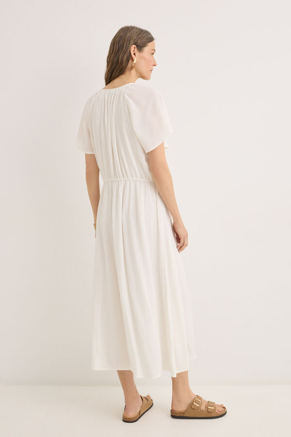 Cortefiel Vestido blanco manga corta Blanco