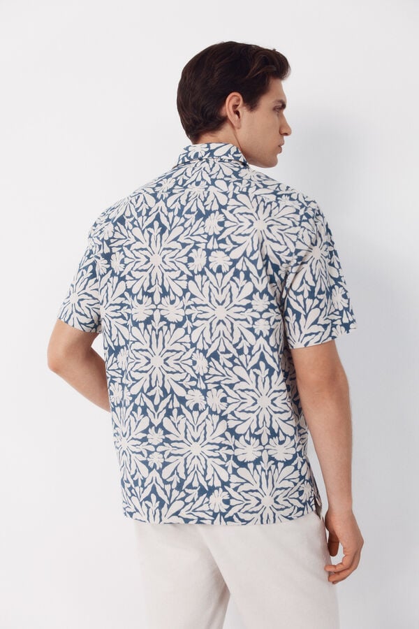 Cortefiel Camisa estampada de manga curta Azul