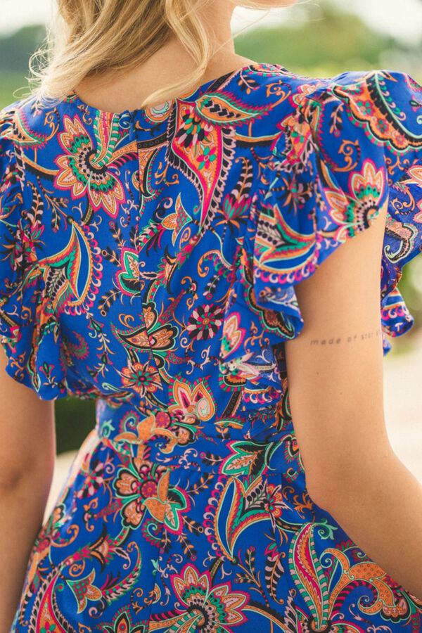 Jaase Vestido midi escote en V Estampado azul