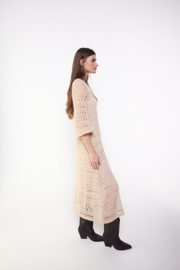 Slowlove Vestido de malha rendada Castanho