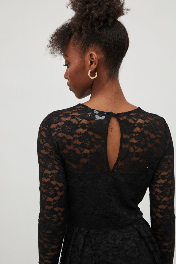 Vila Vestido encaje de manga larga Negro