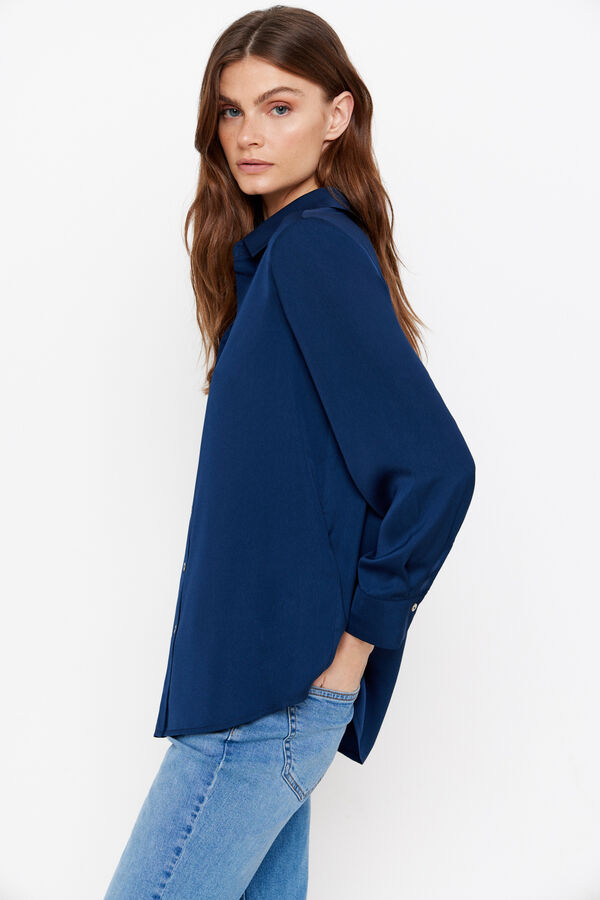 Cortefiel Camisa satinada Azul marino